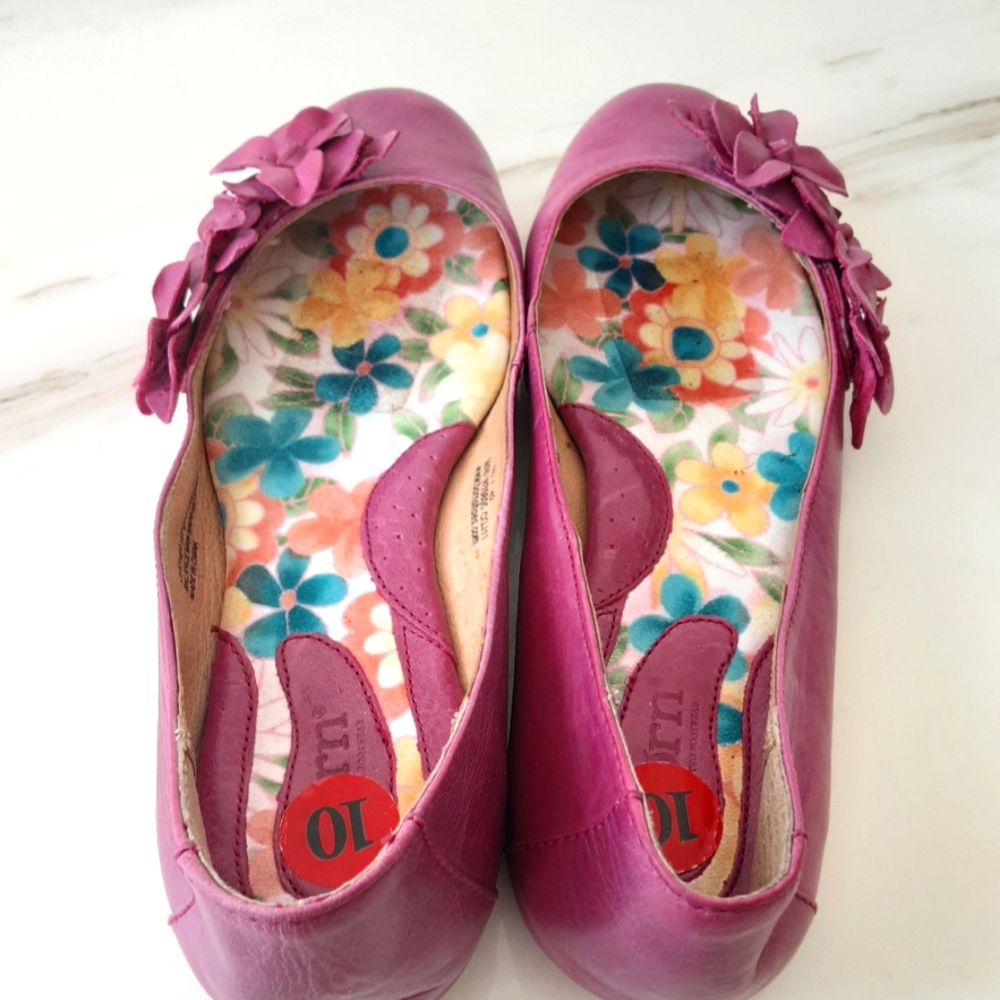 BORN Pink Leather Flower Ballet Flats Sz 10 - Picture 9 of 11